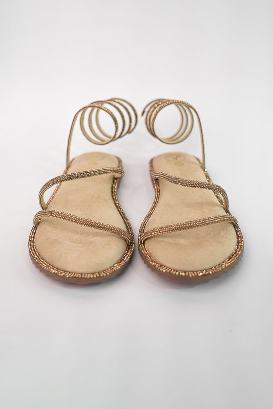Beige Gold Open Toe Pillow Walk Flats