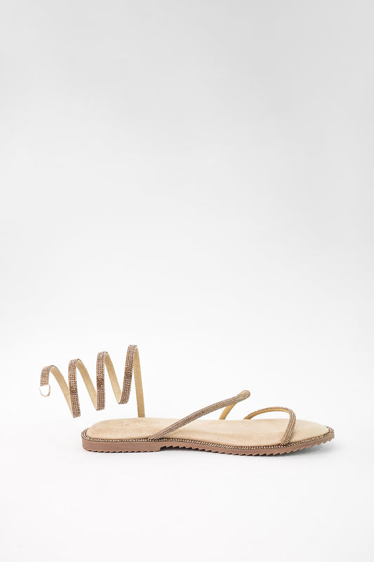 Beige Gold Open Toe Pillow Walk Flats