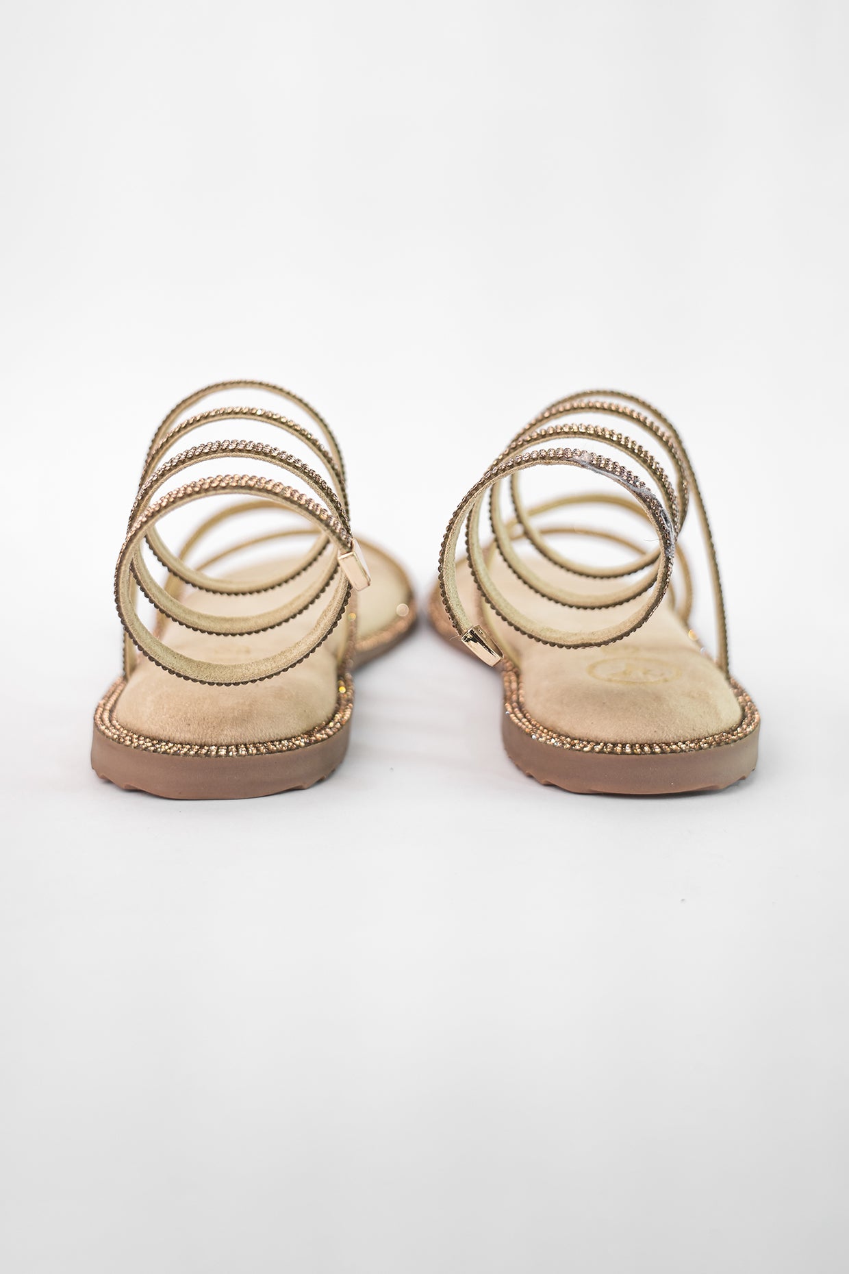 Beige Gold Open Toe Pillow Walk Flats
