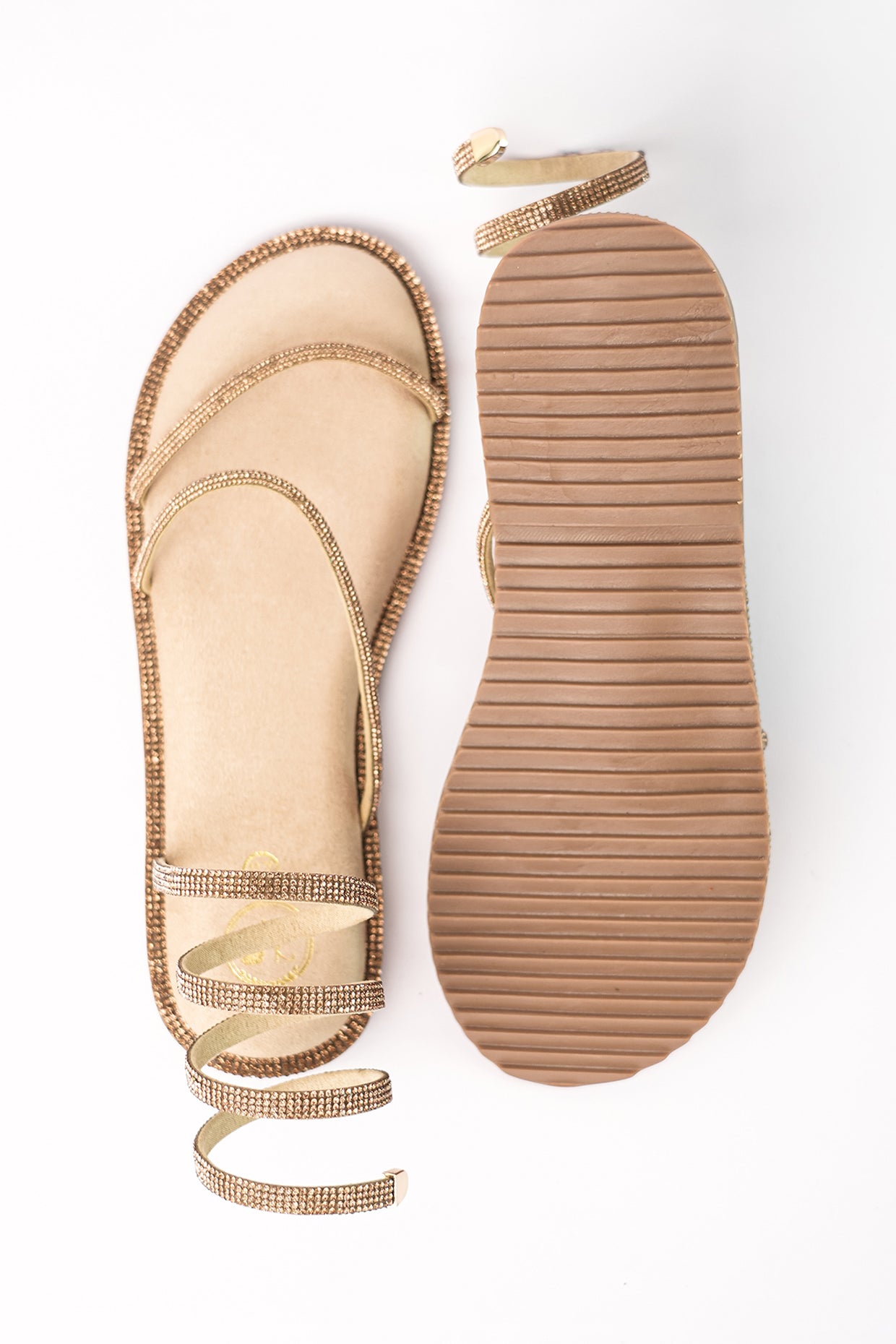 Beige Gold Open Toe Pillow Walk Flats