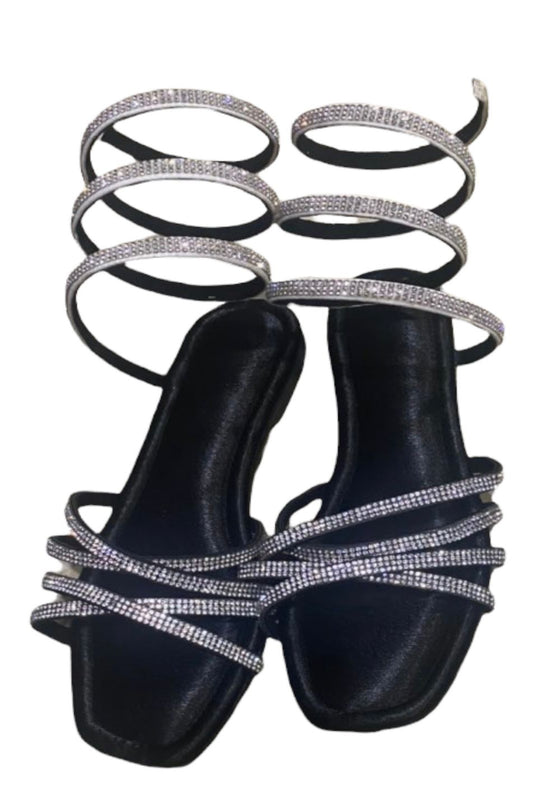 Black Flat Spring Tie Up Heels Sandals