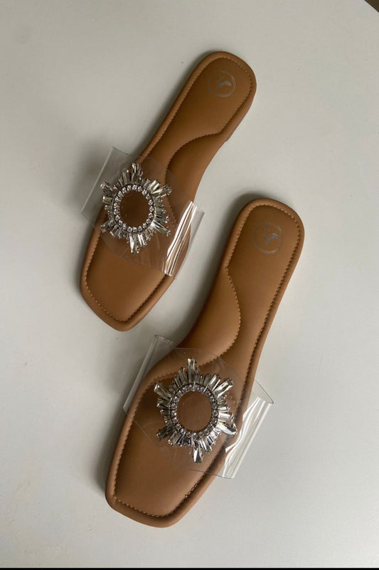 Brown Star Sliders Open - Toe Flats