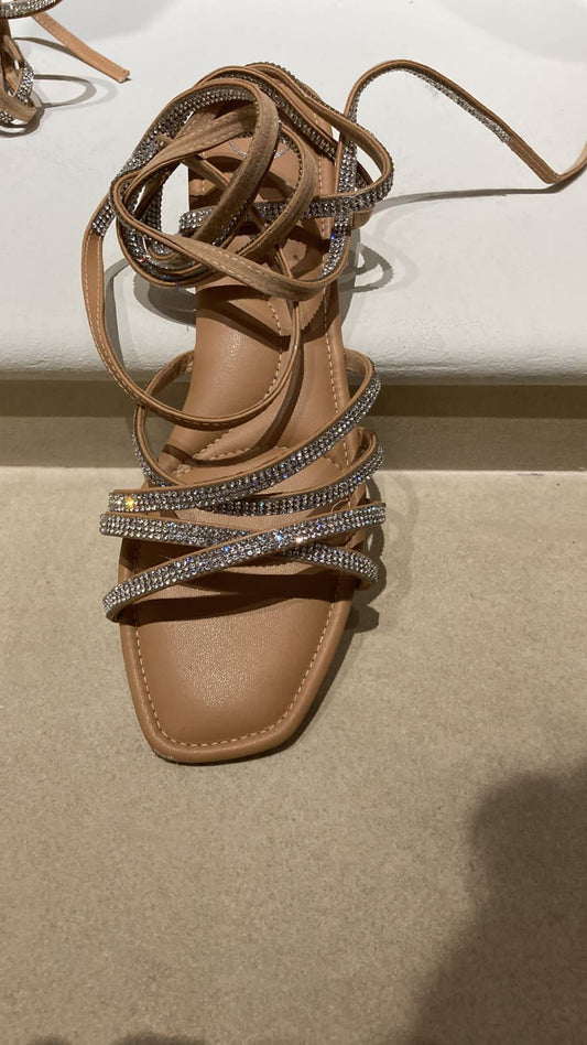 Brown Flat Strings Open - Toed Tieup Flats