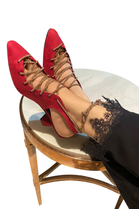 Maroon Stringy Sneaker Open Toe Heel Sandals