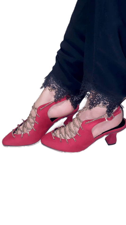 Maroon Stringy Sneaker Open Toe Heel Sandals