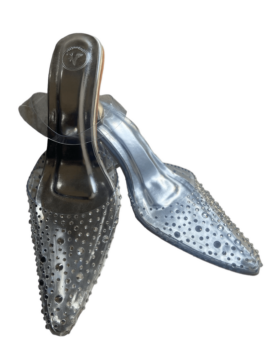 Silver Stud Rocker Pointed Heel Sandals