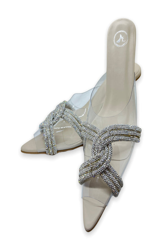 Beige Twist Textured Heels Sandals