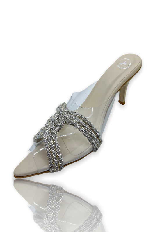 Beige Twist Textured Heels Sandals