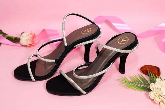 Berry Black Open Toe Heels for Women – Synthetic Slip-On Party Sandals