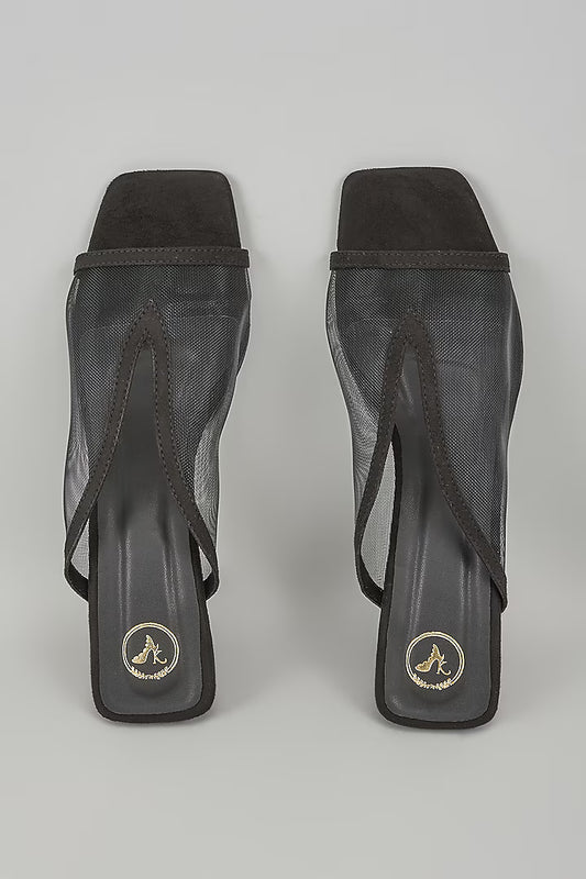 Black Shark Net Open Toe Heels