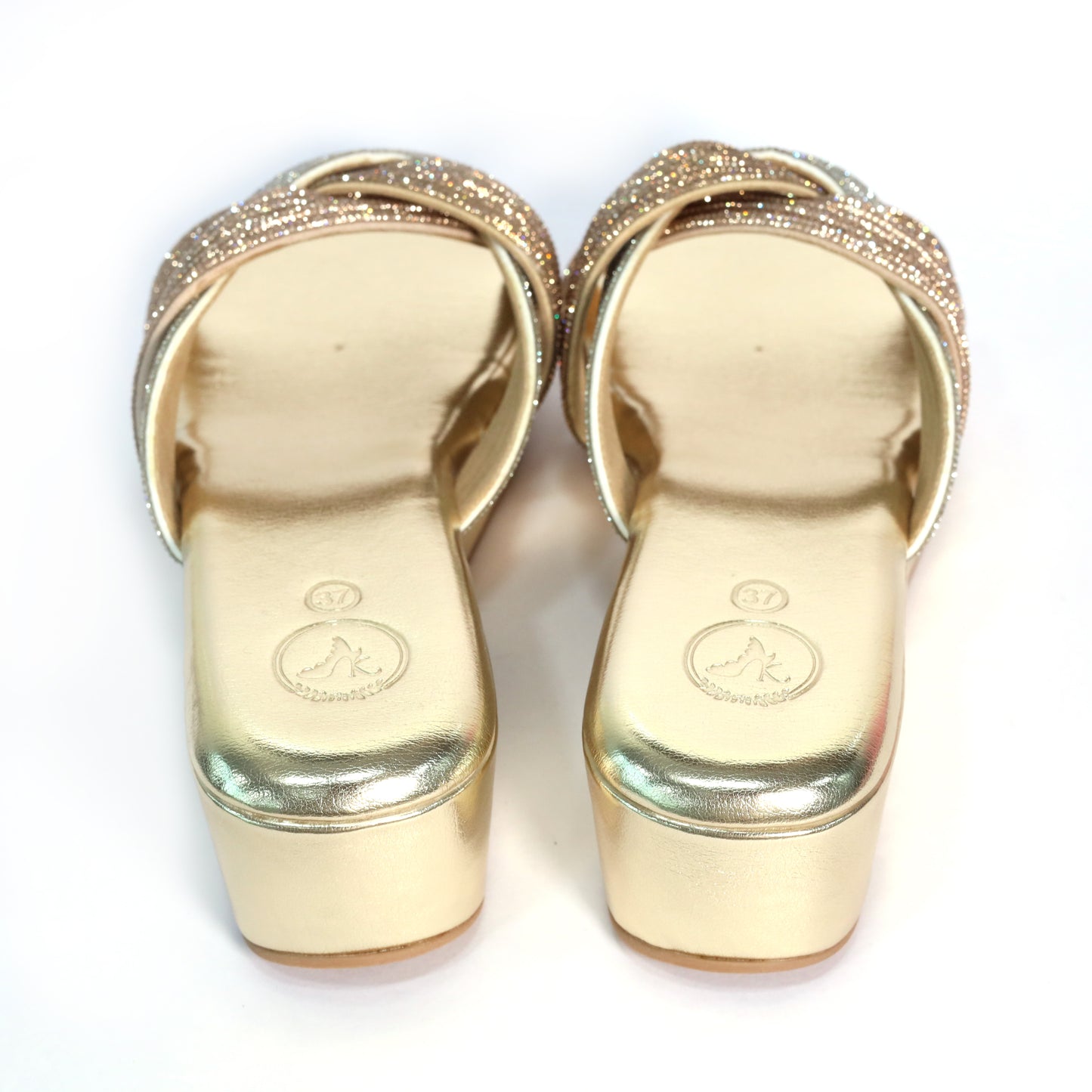 Women Gold Open Toe Faux leather Trio Wedge
