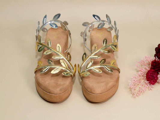 Gold Leafy Beige Wedge