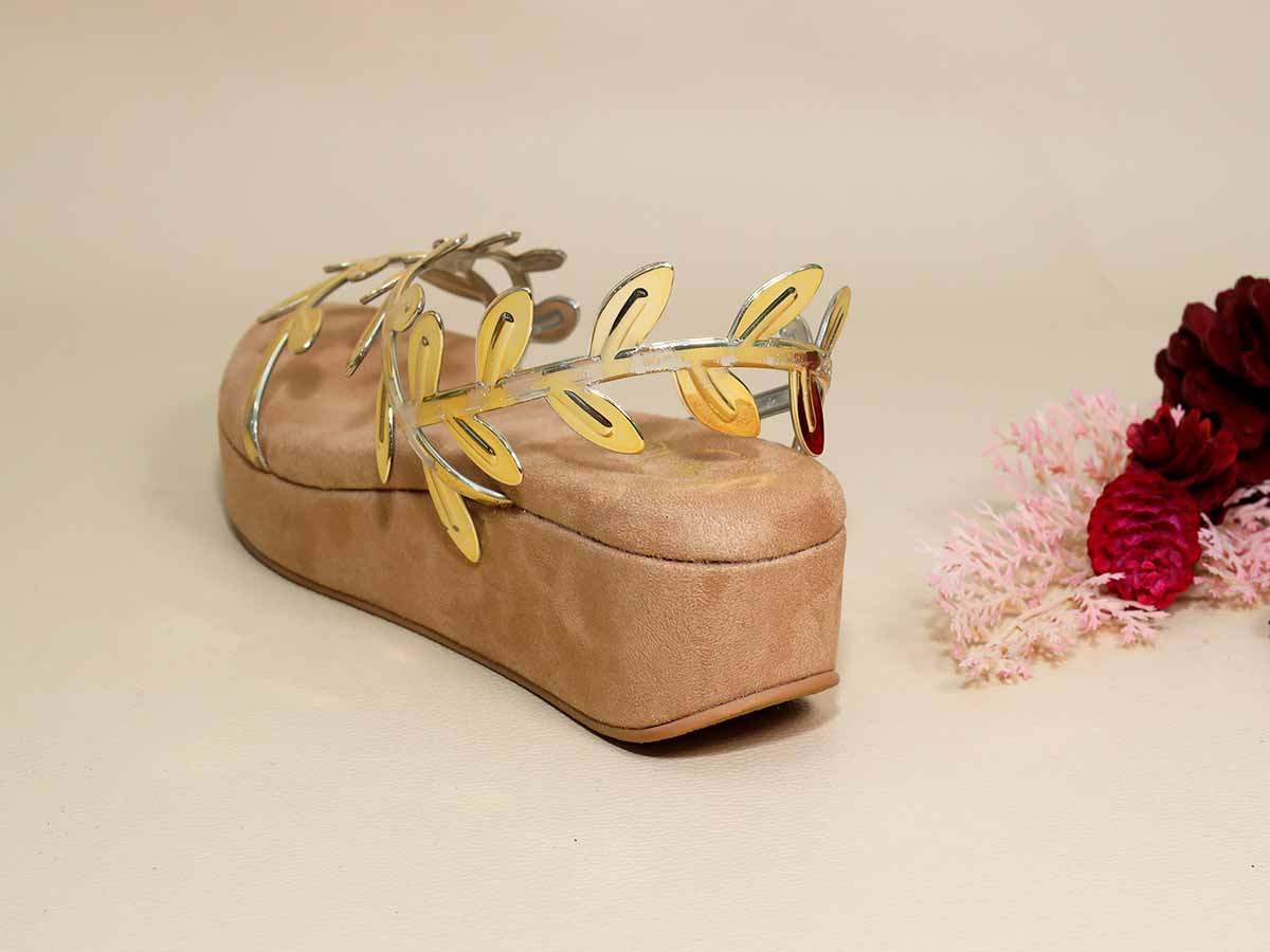 Gold Leafy Beige Wedge
