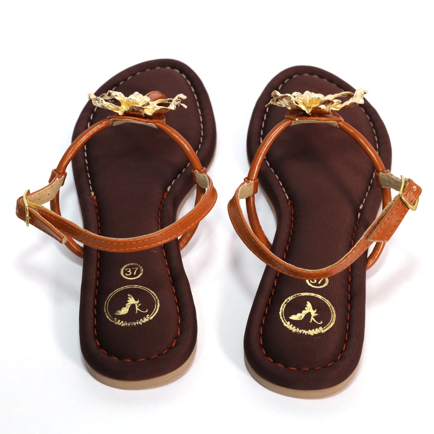 Brown Open Toe Slip on closure Zeno Brown Flat
