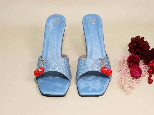 Blue Cherry Pencil Heel