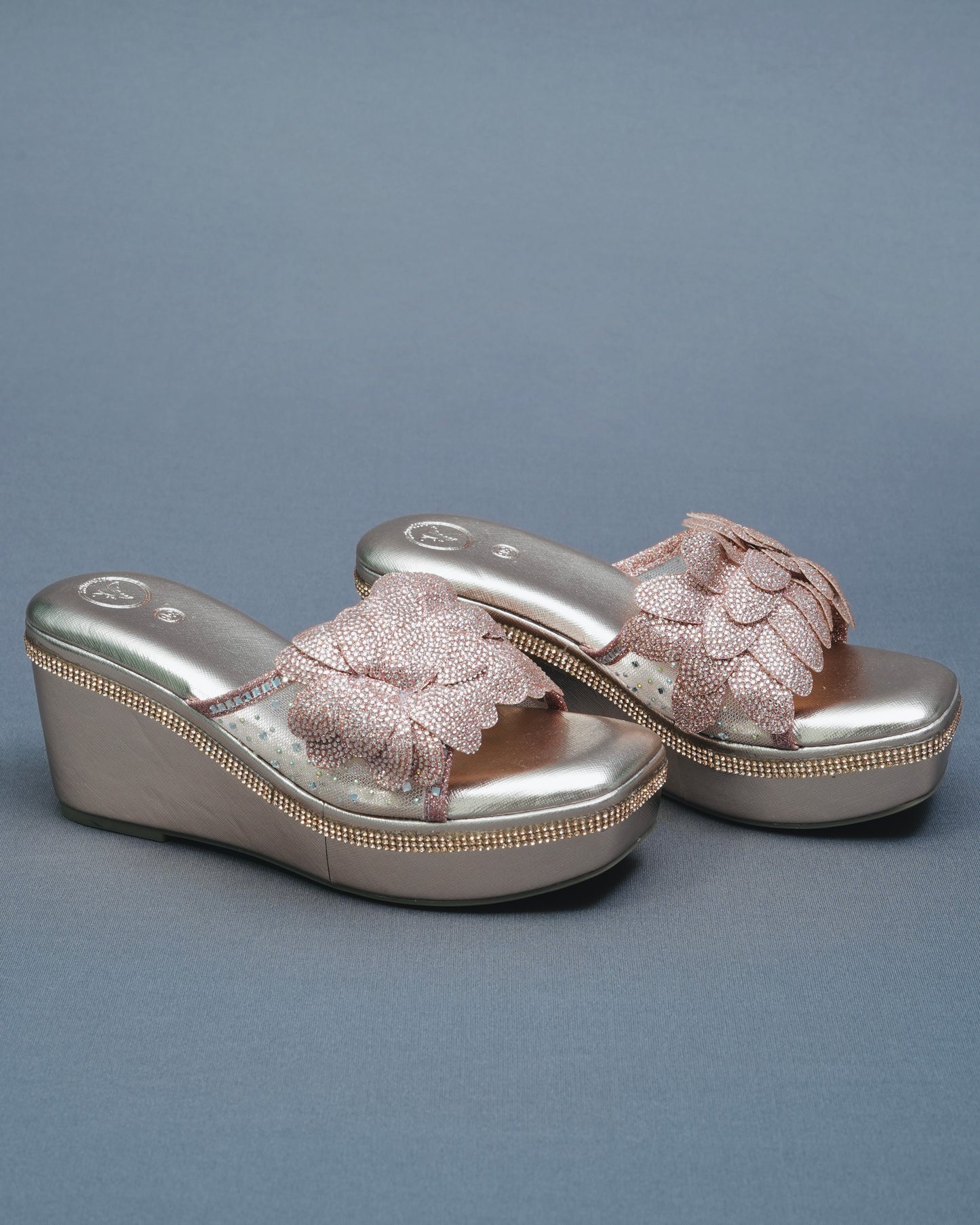 Open Toe Rose Gold Wedge Heels