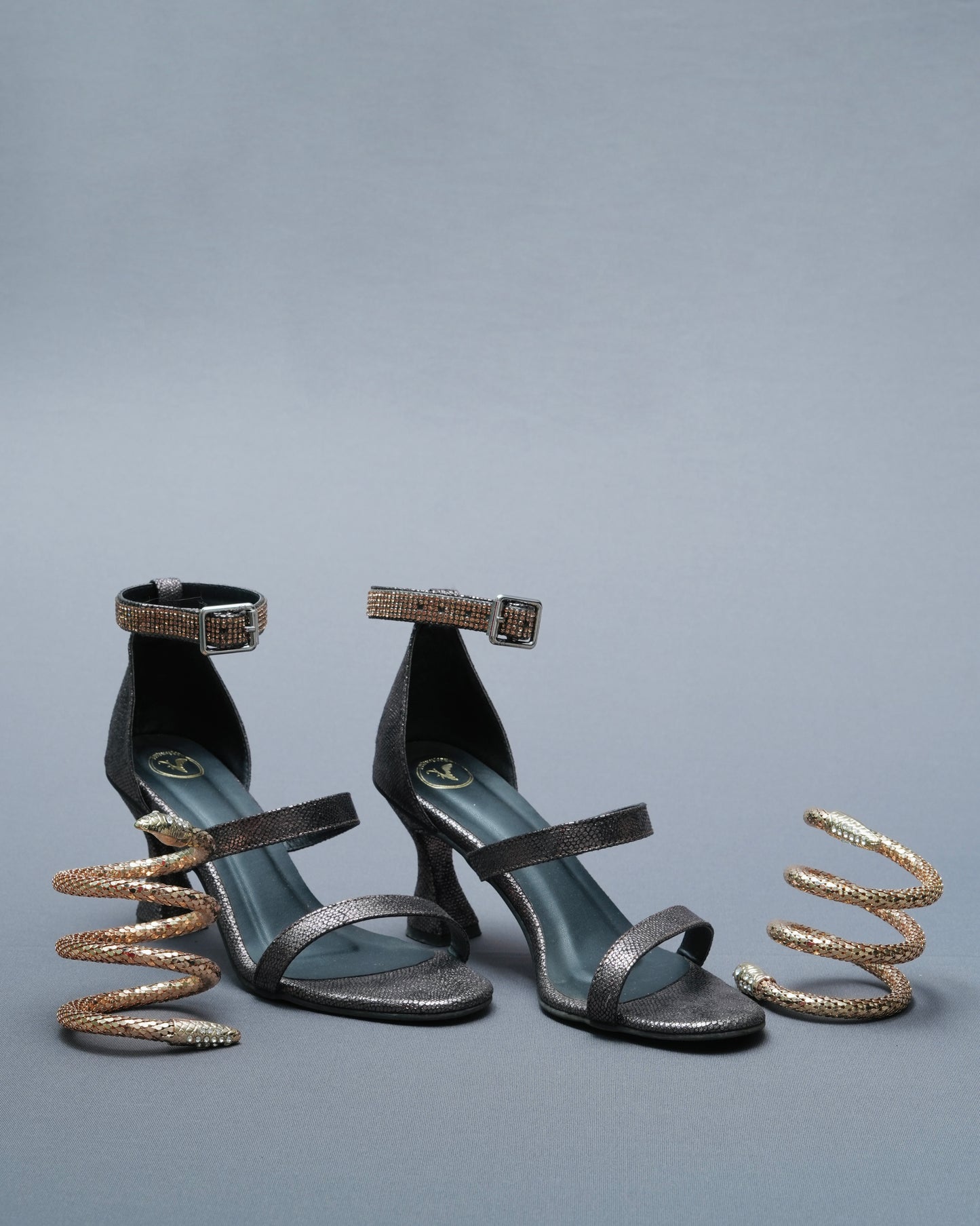 Open Toe Brown Mesh Bangle Spring Heels