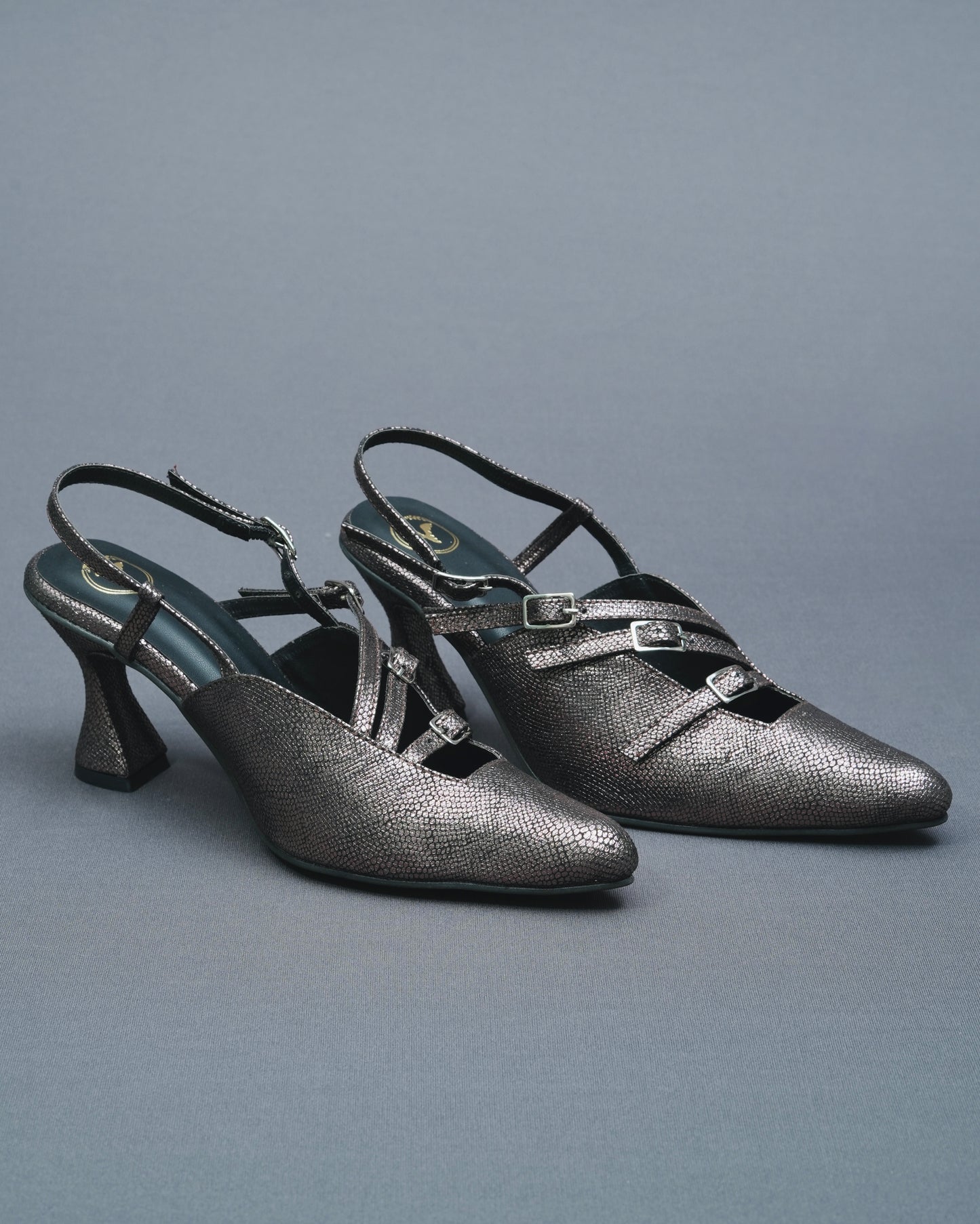 Close Toe Faux Leather Grey Perry Heels