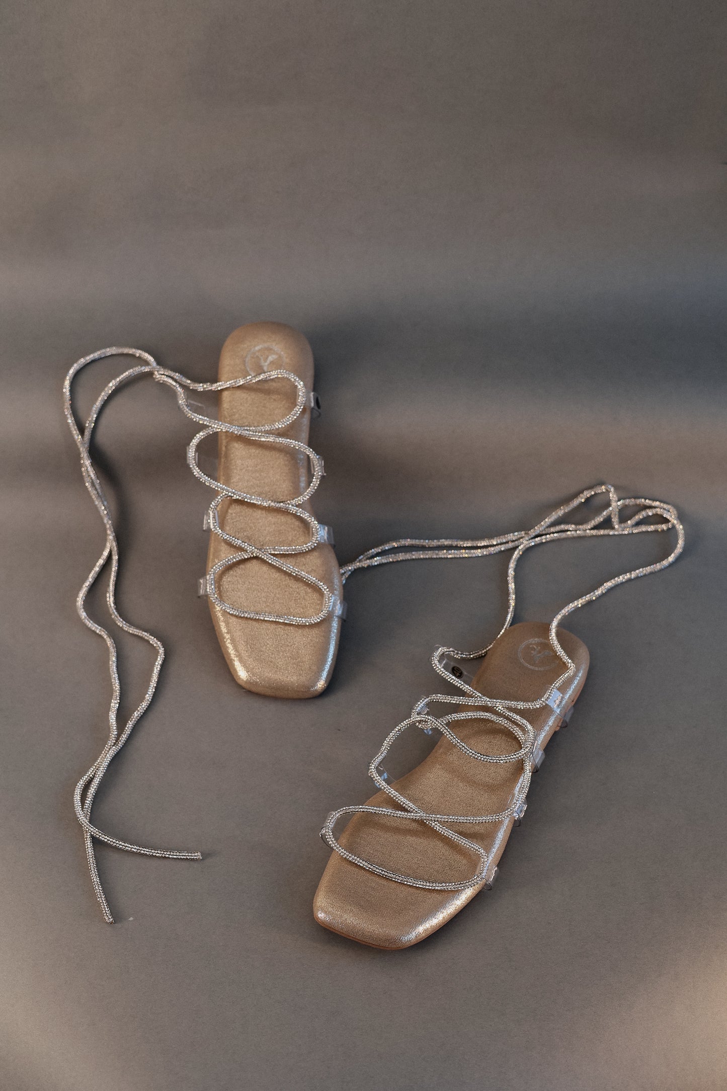 Gold Stringy Shoe Lace Flats Sandal