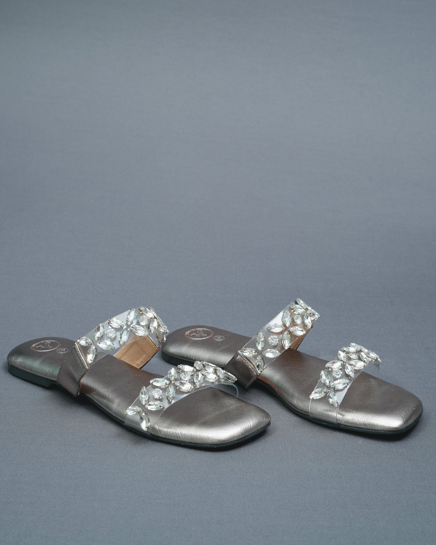 Open Toe Faux Leather Silver Carats Flats
