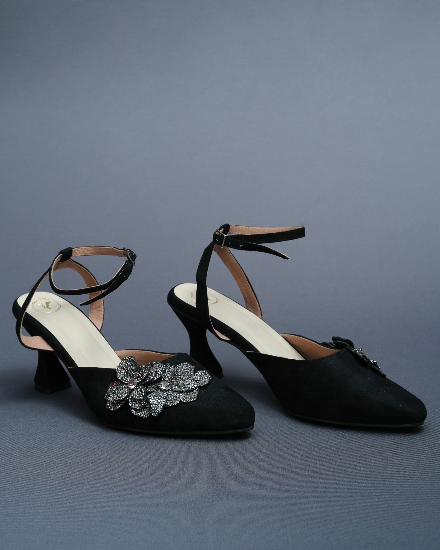 Black Bow Suede Closed Toe Heels
