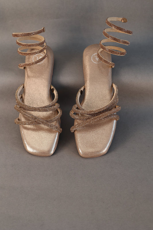 Gold Spring Textured Heels Sandals