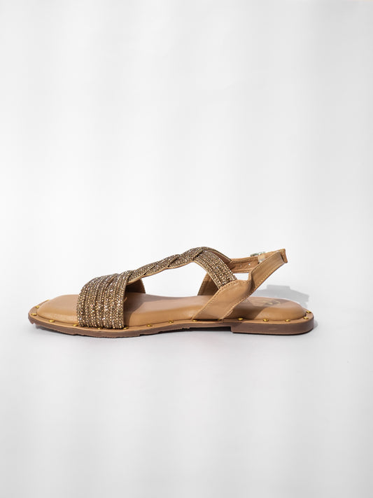 Gold Open Toe Twister Stud Flats
