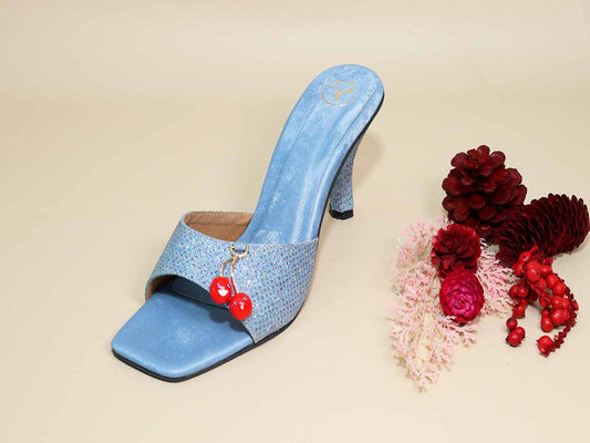 Blue Cherry Pencil Heel