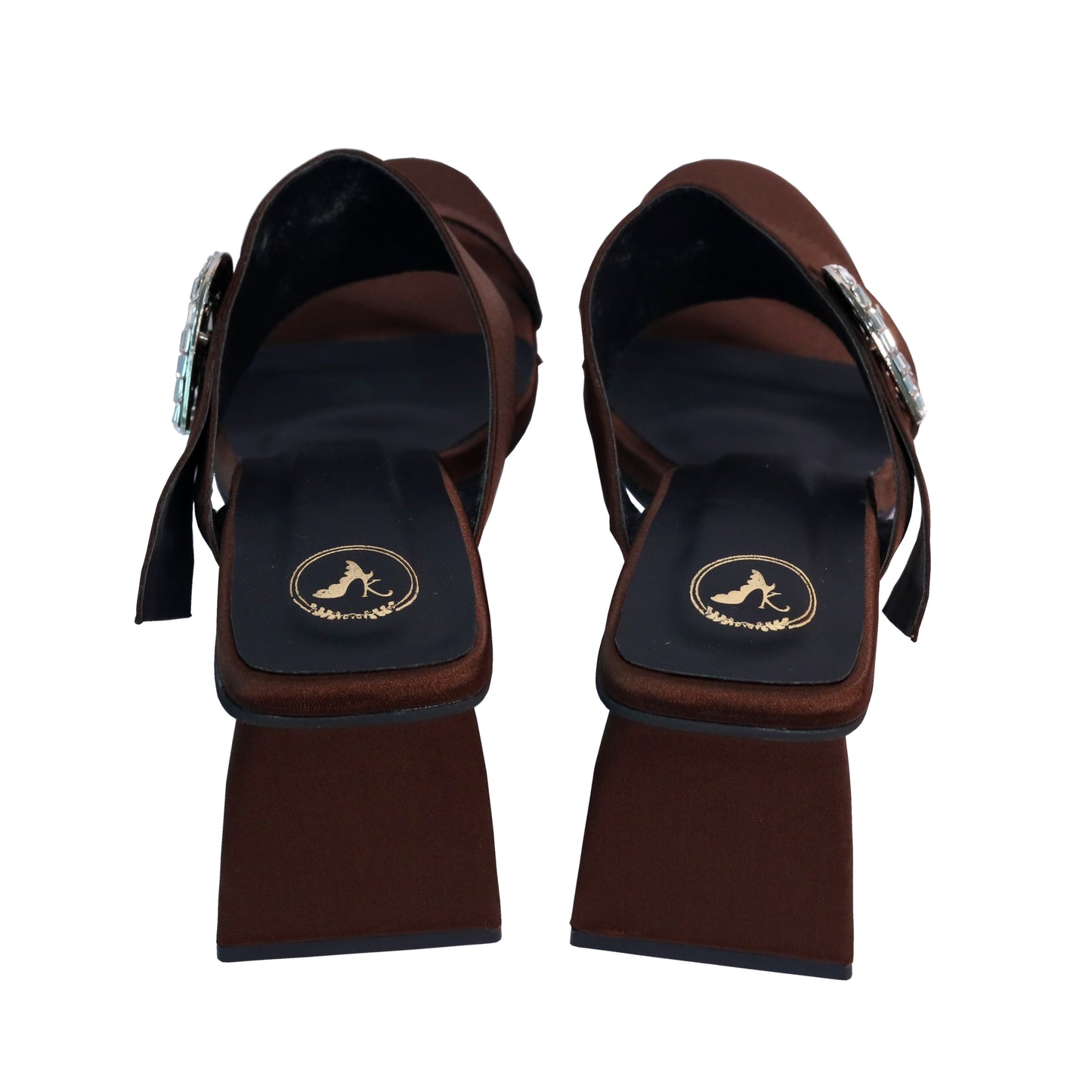 Brown Open Toe Leather Dazzle Mocha Heel