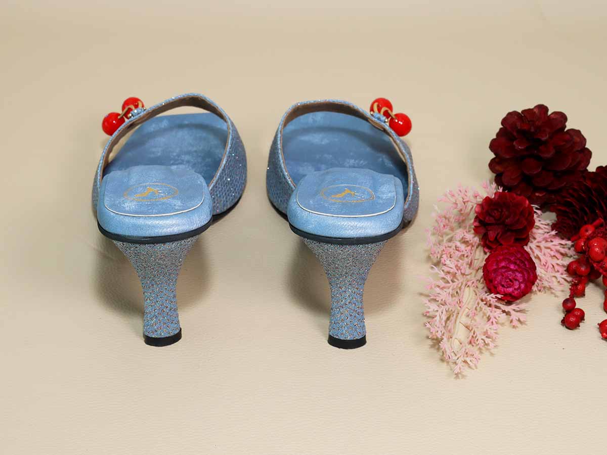 Blue Cherry Pencil Heel