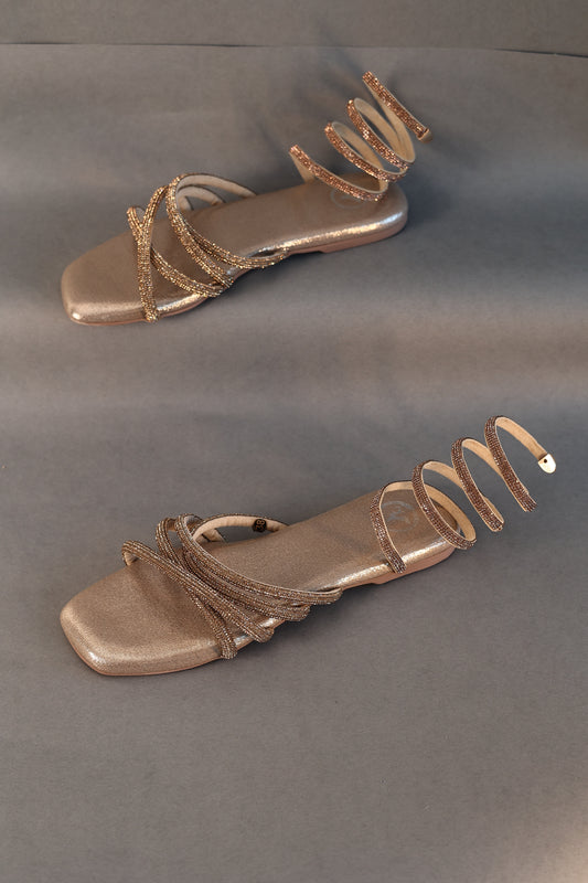 Gold Spring Textured Heels Sandals