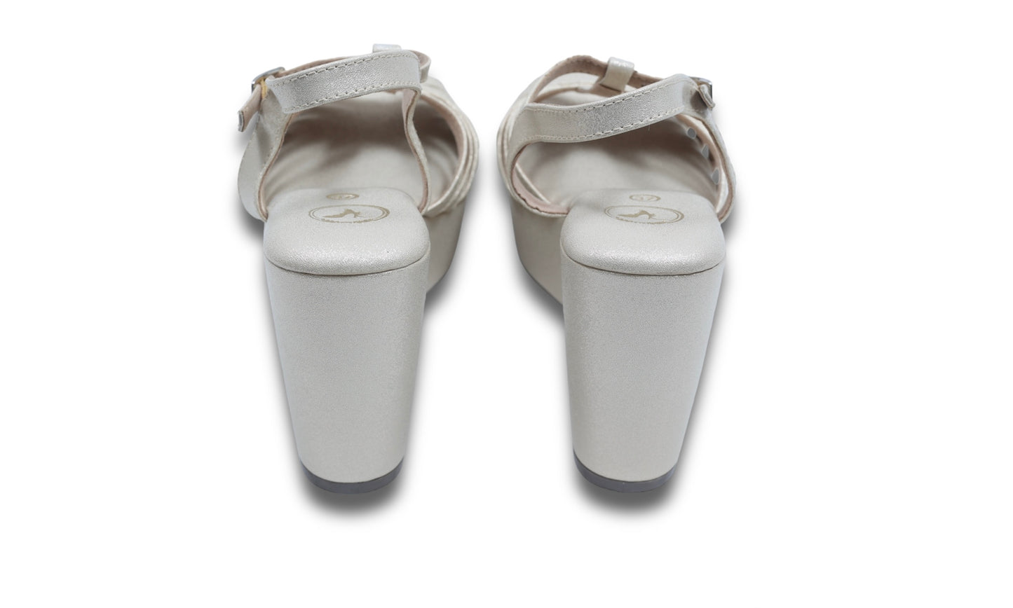 Dolphin Wedge Junk Beige Open Toe Heels