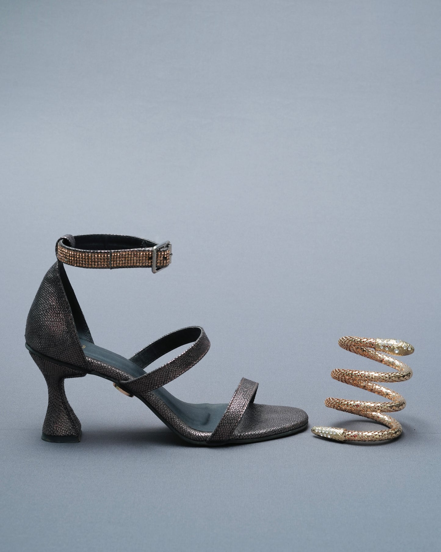 Open Toe Brown Mesh Bangle Spring Heels