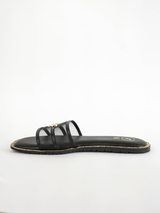Black Open Toe Narrow Fit Flats