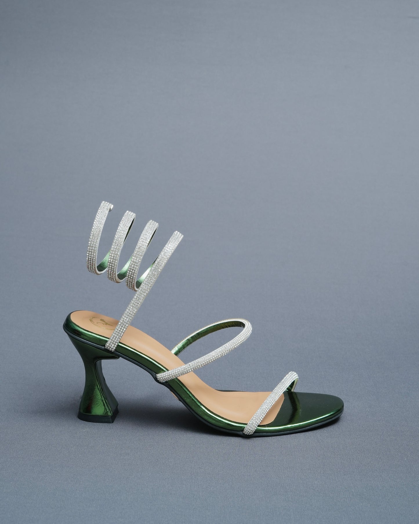 Faux Leather Open Toe Green Spring Heels