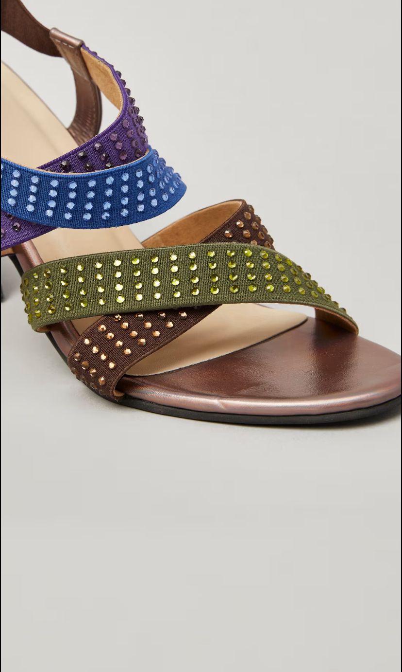 Blue Double X Studs Open Toe Heel Sandal