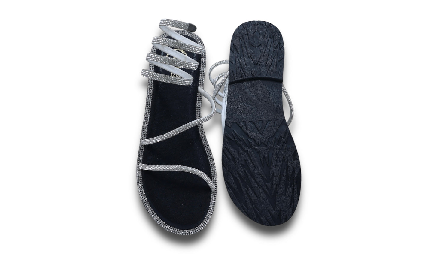 Silver Spring with Black Pillow Walk Base Open Toe Flats