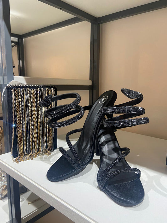 Black Panther Aneet Padda Textured Heels Sandals