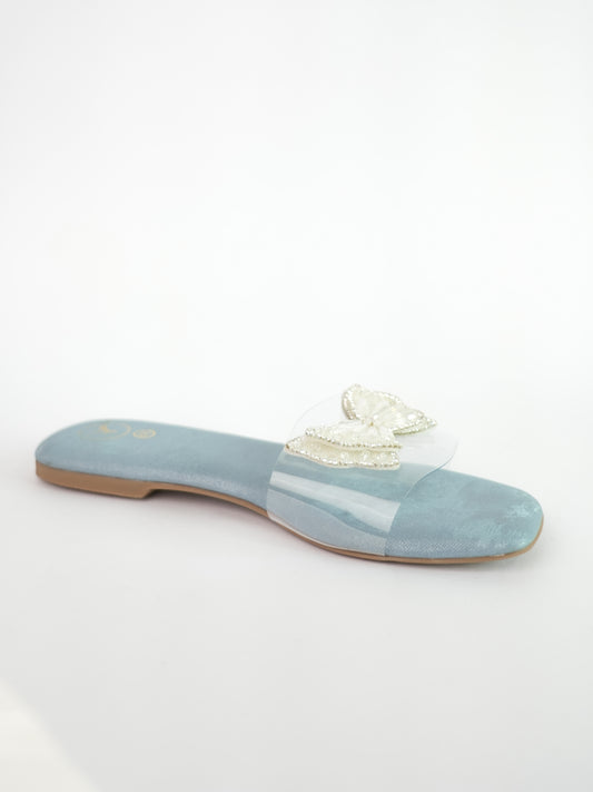 Blue Open Toe Narrow Fit Butterfly Flats