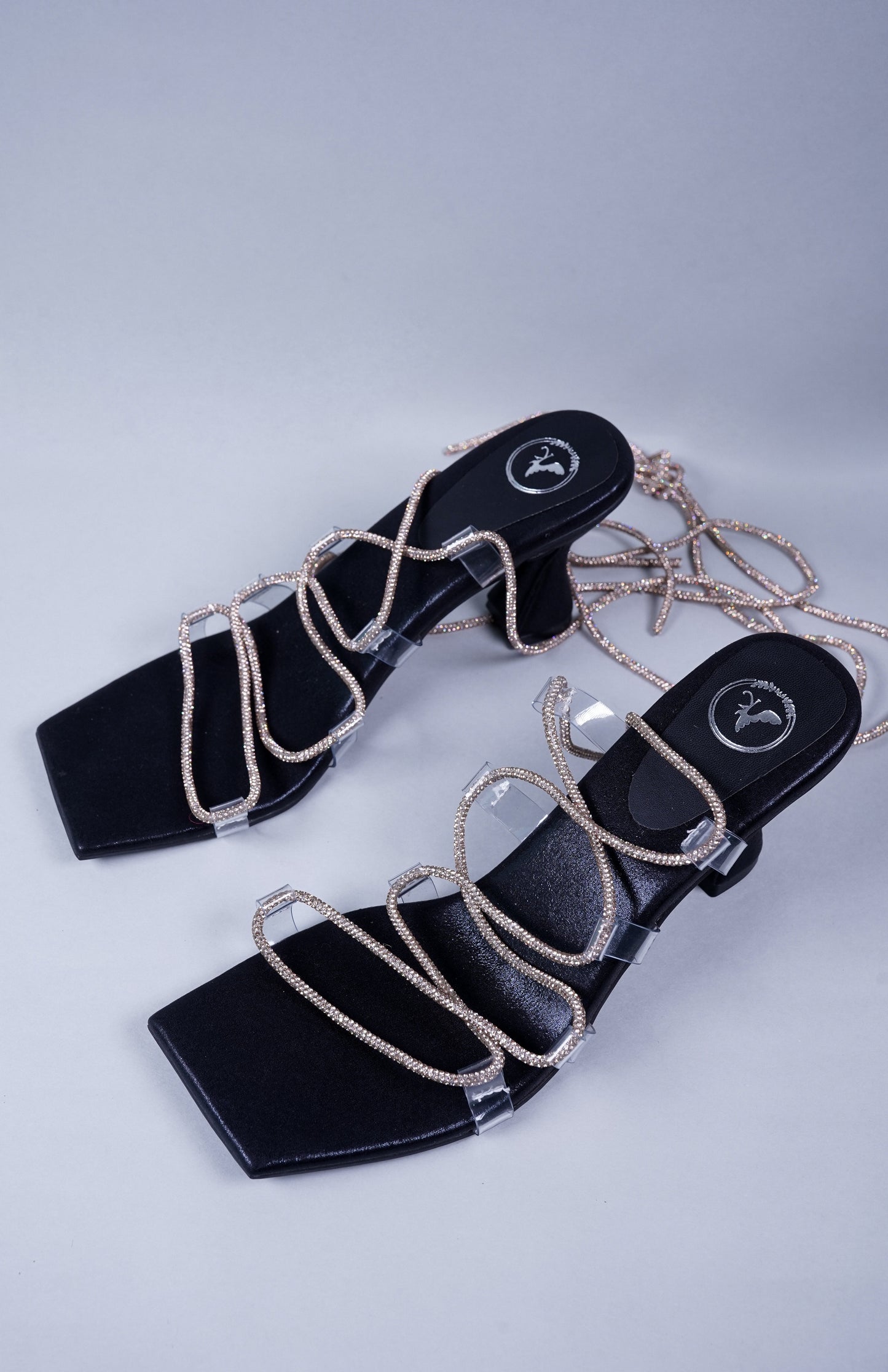 Black Stringy Shoe Lace Heel Sandal