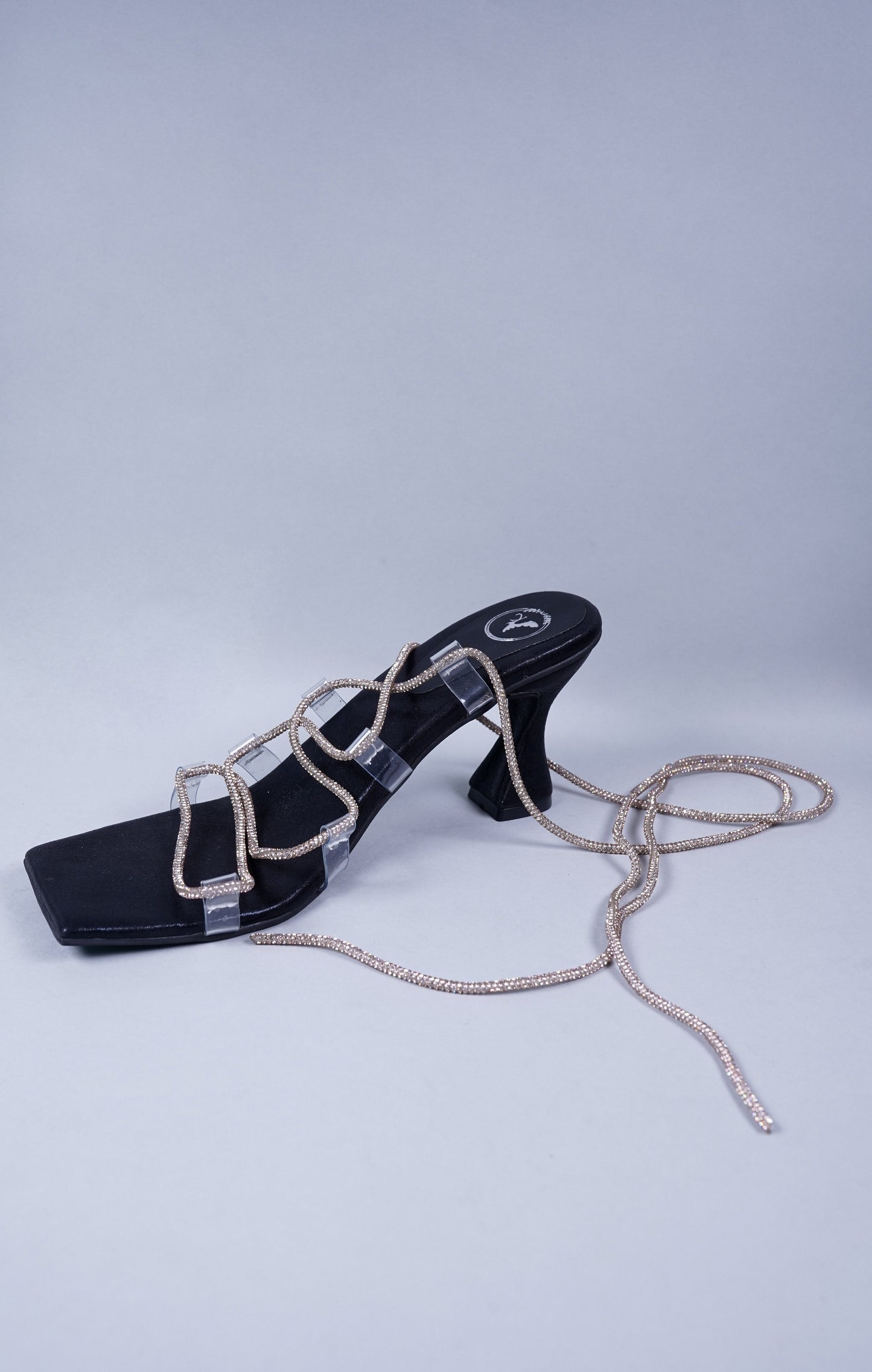 Black Stringy Shoe Lace Heel Sandal