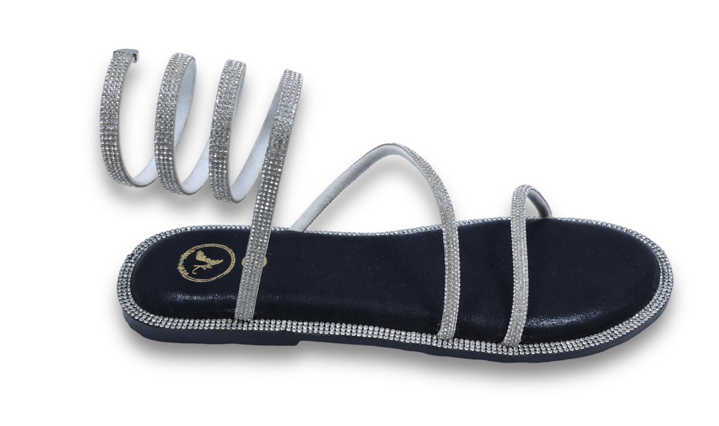 Silver Spring with Black Pillow Walk Base Open Toe Flats