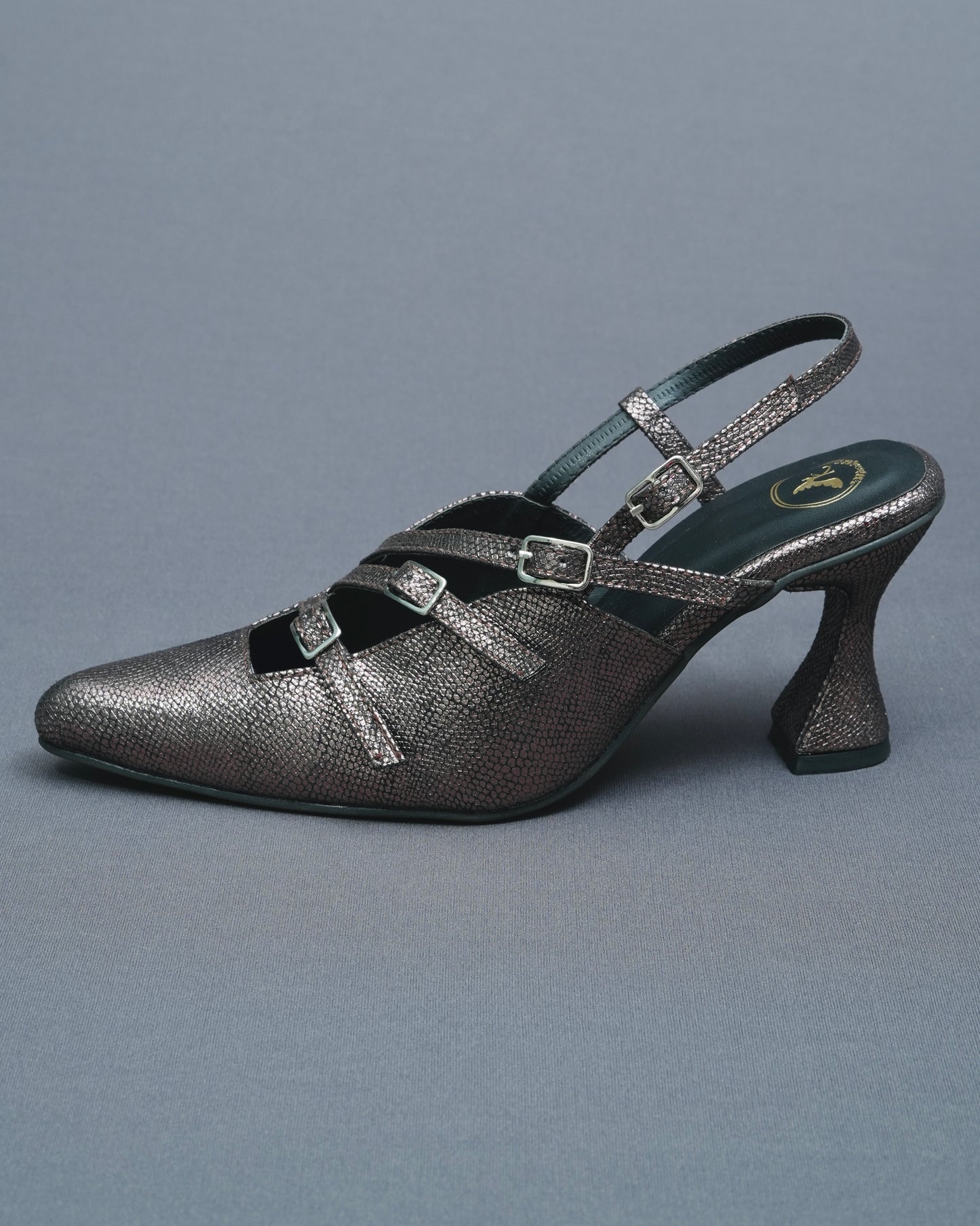 Close Toe Faux Leather Grey Perry Heels