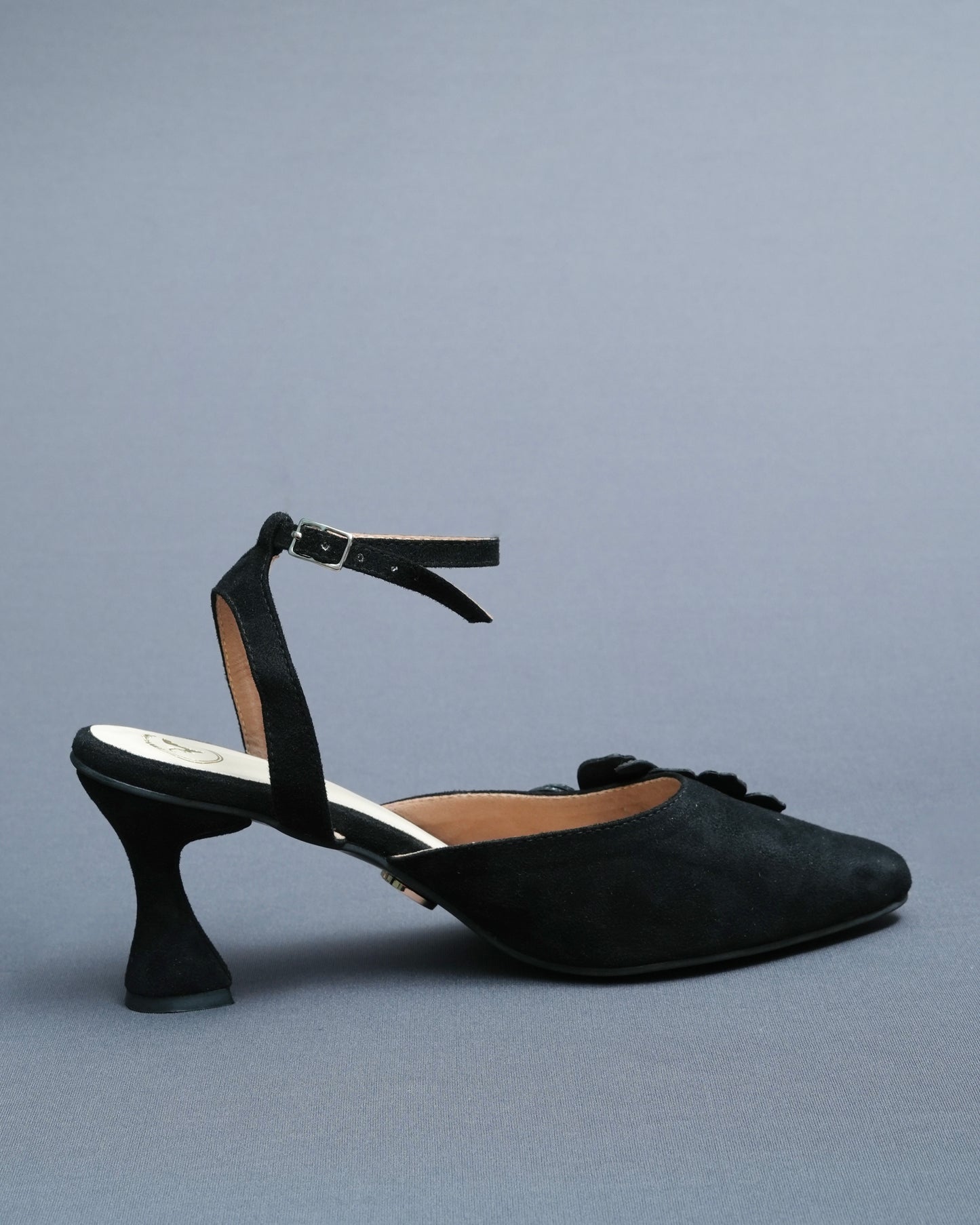 Black Bow Suede Closed Toe Heels