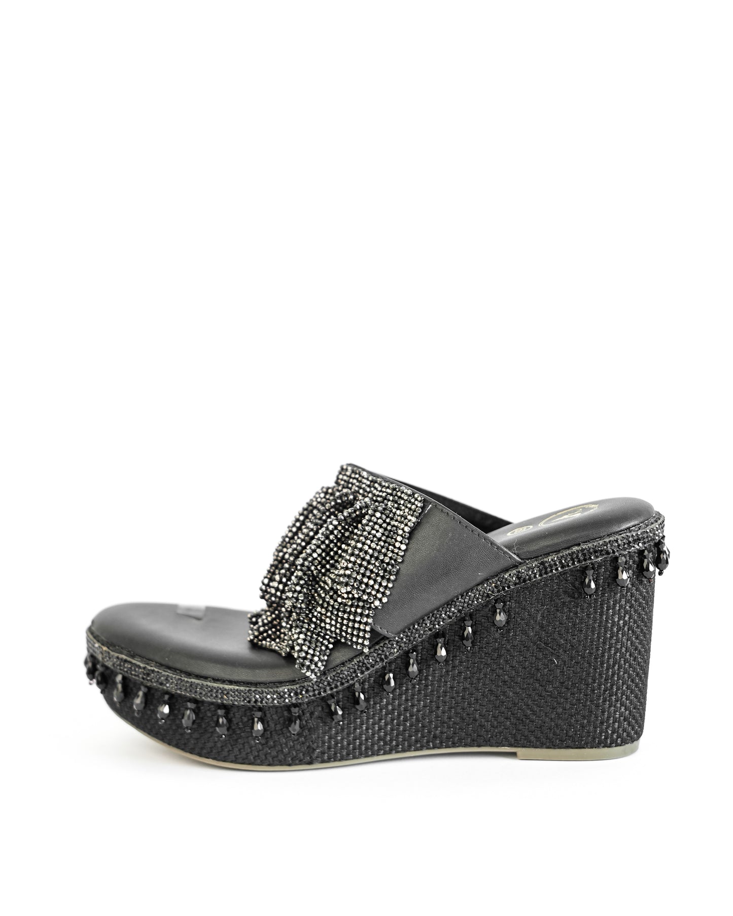 Black Open Toe Slip-on Closure Mesh Wedge