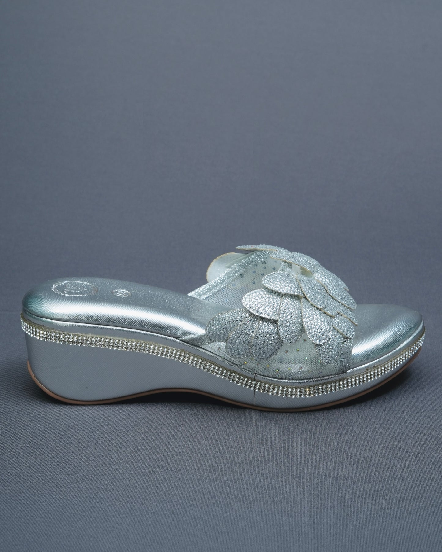 Open Toe Silver Wedge Heels