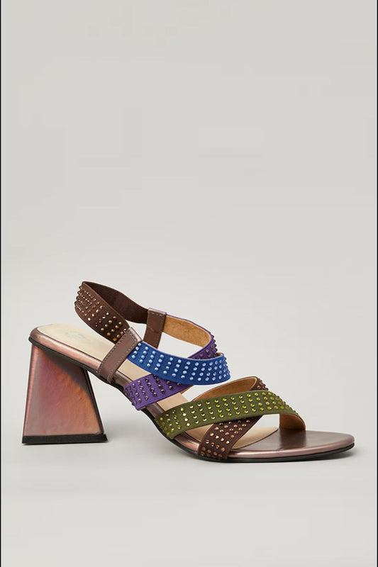 Blue Double X Studs Open Toe Heel Sandal