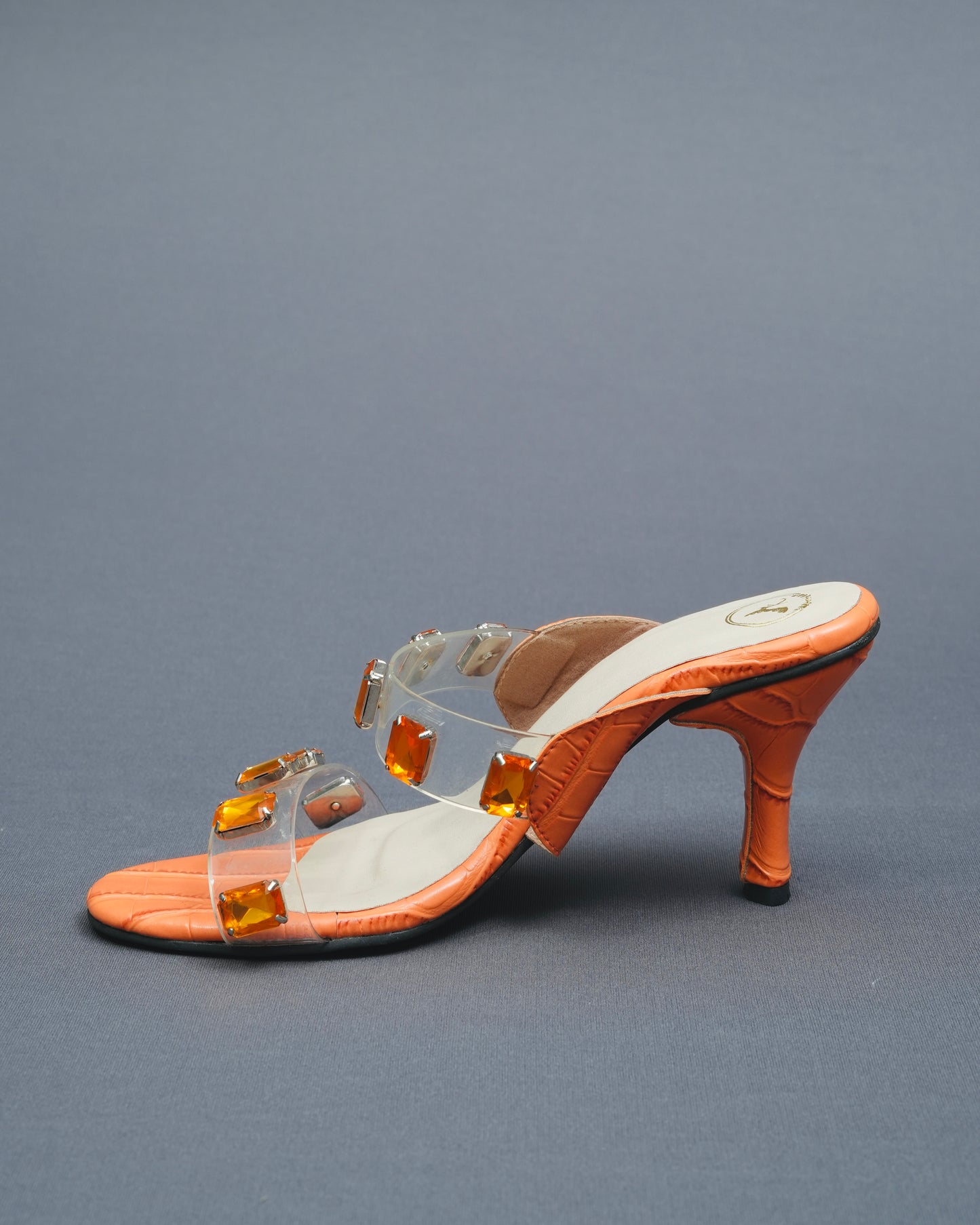Open Toe Faux Leather Orange Carats Heels
