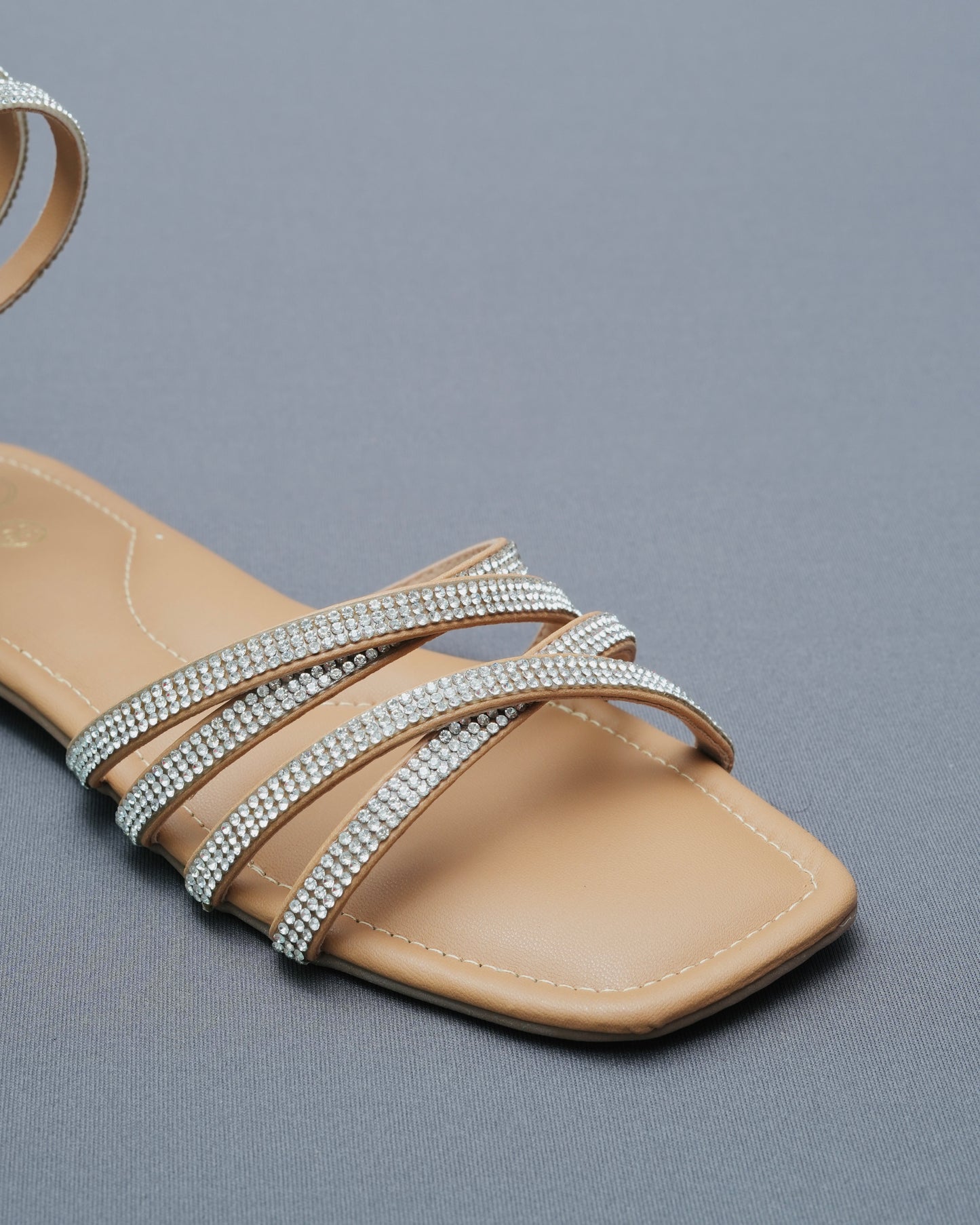 Nude Beige Leather Open Toe Casual  Flats