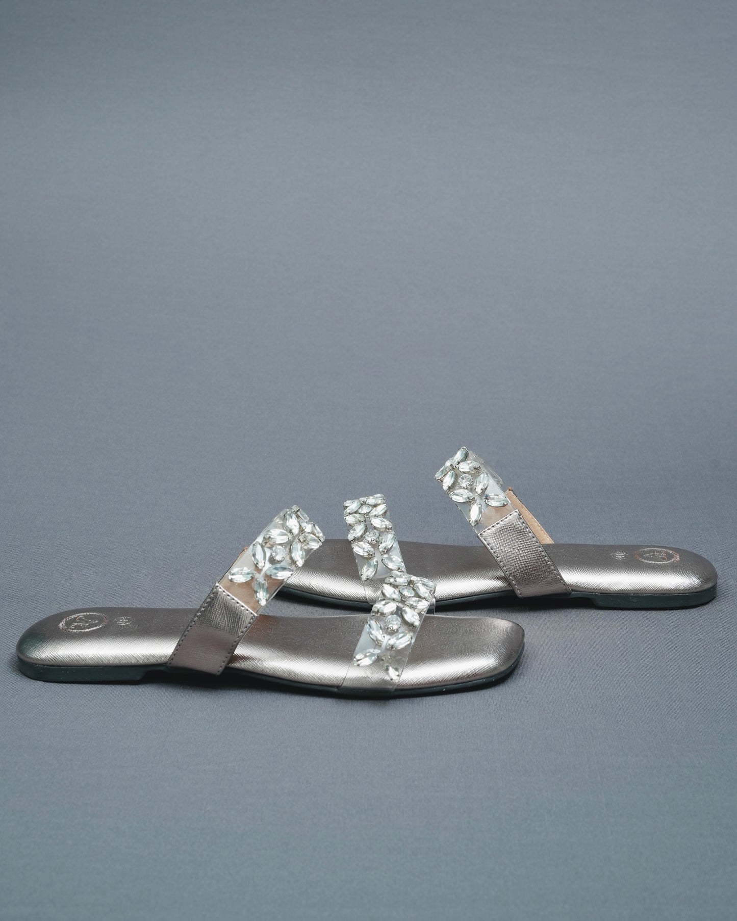 Open Toe Faux Leather Silver Carats Flats